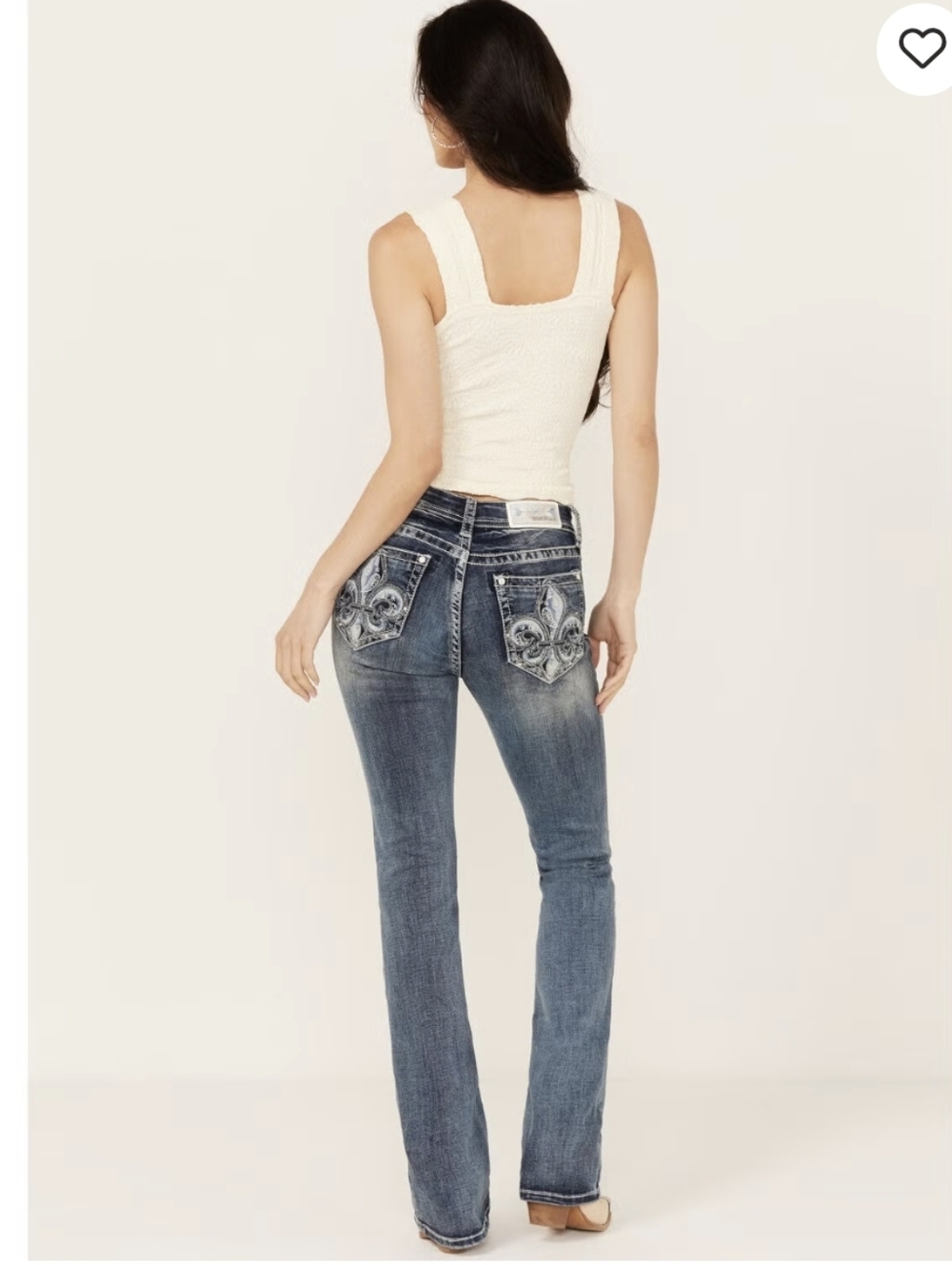 Grace In LA Women's Fleur De Lis Embroidered Stud Pockets Bootcut Stretch Jeans